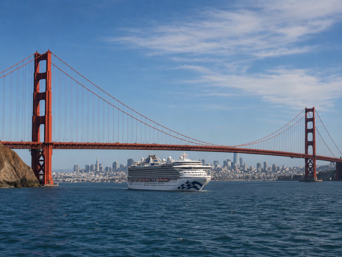 Cruise departing San Francisco under the Golden Gate Bridge
